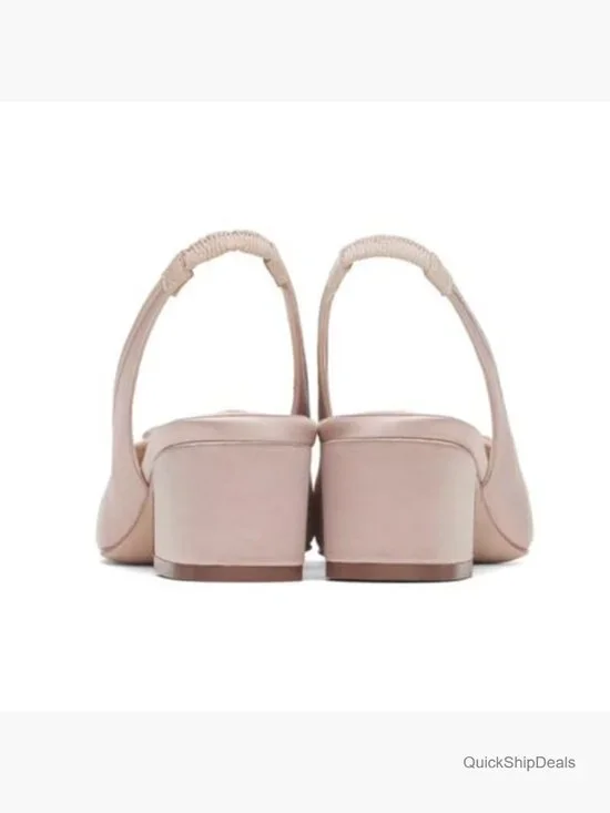 Satin Slingback Heels with Bow Square Toe Chunky Block Heels - Picture 6 of 7